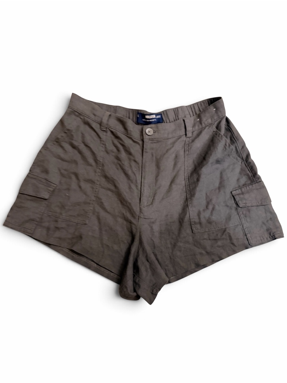 (Size L) Hollister Ultra High-Rise Soft Linen-Blend Cargo Shorts